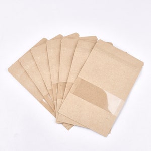Buste richiudibili in carta kraft laminata, con finestra, colore kraft 20x12 cm - 10 unità