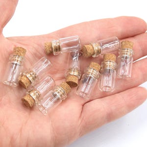 Mini Clear Glass Bottles Empty Vials 18x10mm - 1.5ml, Jars with Cork Stopper Pack of 10/20/50/100 Units