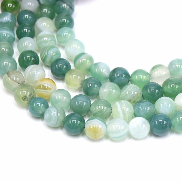 Perles 6mm agate rayée verte Grade A - lot de 20/40 unités