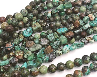 Perles de turquoise africaine naturelle, forme ronde ou pépite