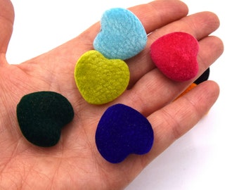 Lot de 5 grosses perles en acrylique floqué, cœur, couleur mixte ~ 25 mm