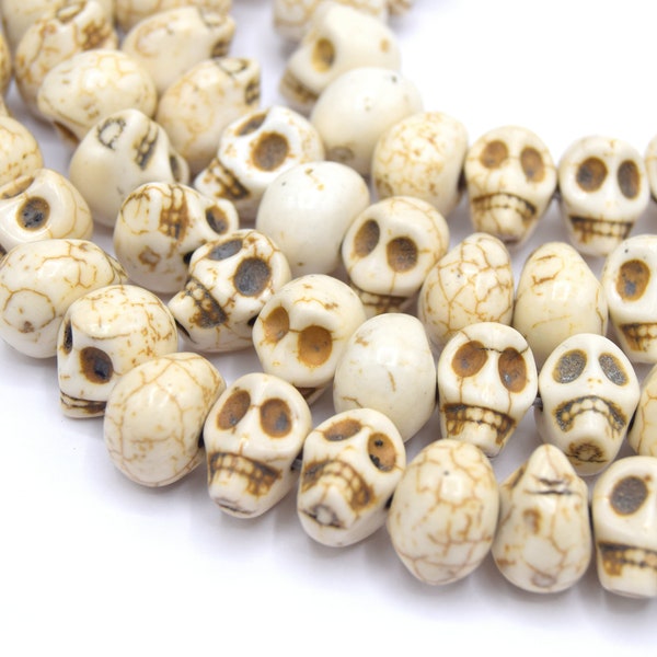 Perles tête de mort -  crâne skull magnésite synthétique ivoire 13 mm Lot de 20/40 unités