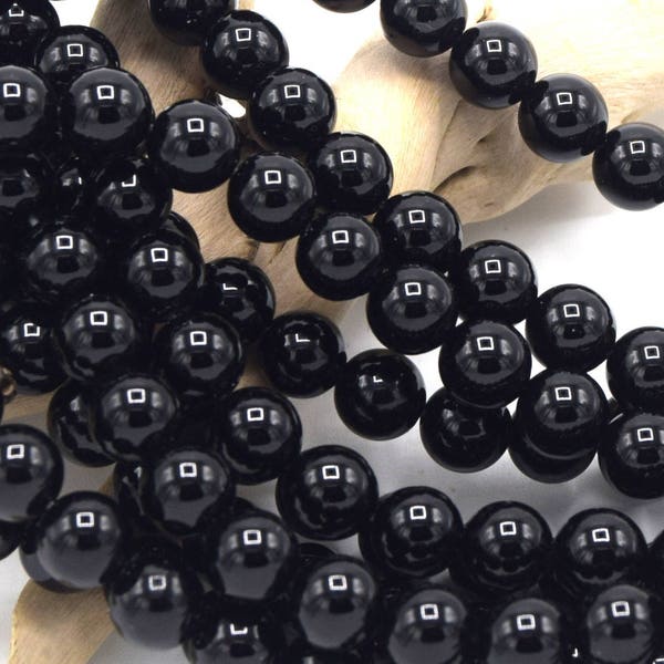 Perles agate noire  grade A  pierre naturelle ronde 8mm - 6mm - 4mm -  lot de 20/40 unités