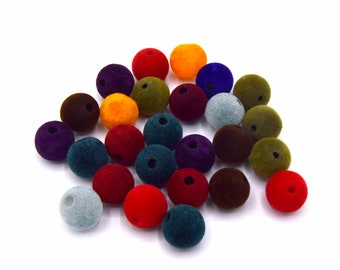 Juego de 15 cuentas acrílicas flocadas grandes, redondas, de varios colores ~ 14 mm