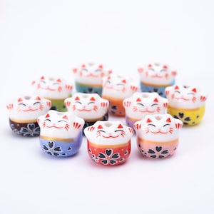 Lucky cat bead in porcelain 8 colors - Singly sold