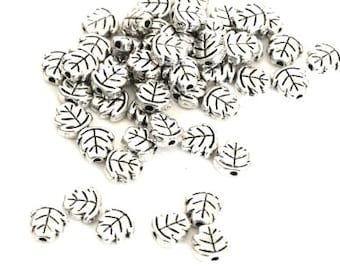 Tibetan leaf beads antique silver metal 7x7mm lot of 10/20/40 units