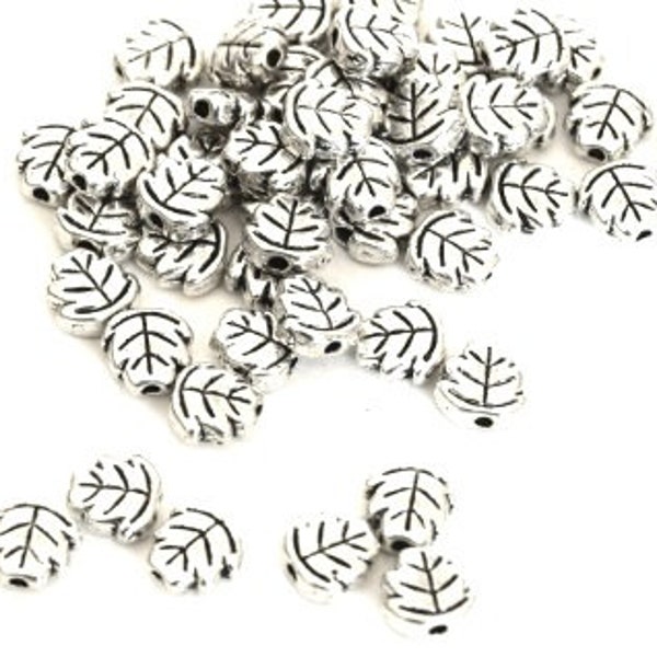 Tibetan leaf beads antique silver metal 7x7mm lot of 10/20/40 units