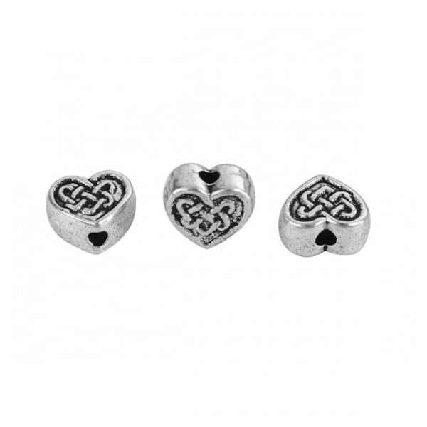 Perles métal coeur noeud celtique Argent Tibétain  Par lots de : 20 / 50 unités