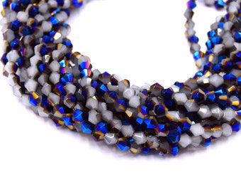 1 stand of faceted glass beads AAA plated blue and gray 4mm