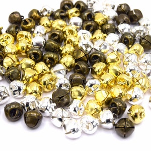 50 silver, gold and bronze aluminum bells 10mm - christmas bells
