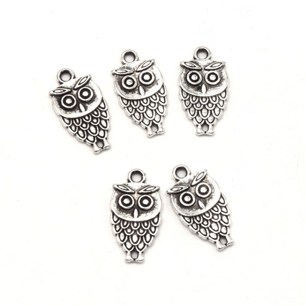 x15 breloques Chouette/hibou oiseau argent vieilli  B61