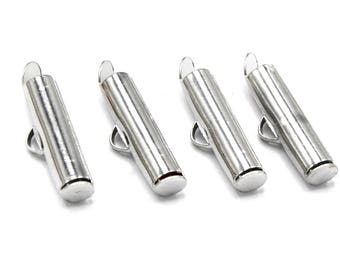 Lot Iron slides cord end cap clasp tubes, slider end caps, platinum 20mm lot of 20/40 units