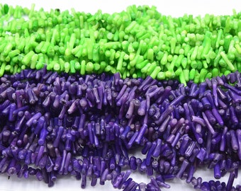 x100 Perles corail bambou,  violet, vert