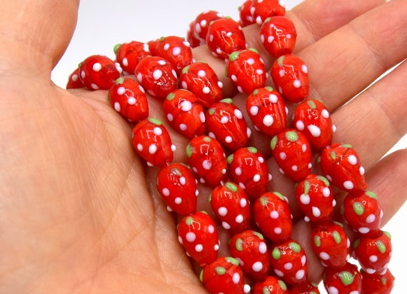 6 Manual Glazed Beads, Red Strawberry Beads 1013mm 