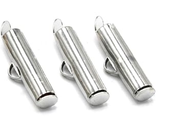 Lot Iron Sliders Tubes End Cap Cord Clasp Slider End Caps Platinum 20mm Lot of 20/40 Units