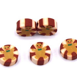 Round flat polymer clay beads with Christmas gingerbread man Lot of 20/50 units image 7