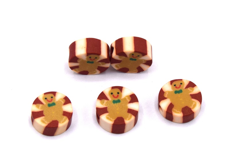 Round flat polymer clay beads with Christmas gingerbread man Lot of 20/50 units image 7