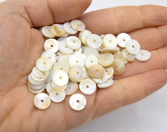 Freshwater shell heishi beads, disc spacer beads - 30 units