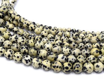Lot De 30 Perles En Jaspe Dalmatien Naturel - 6 Mm - Pour Création De Bijoux