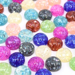 Cabochons  demi-rond en résine avec paillettes couleur mixte Ø 12mm