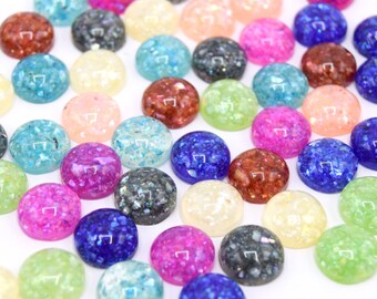 Resin half-round cabochons with mixed color glitter Ø 12mm