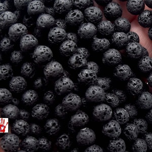 Perline di lava da 6 mm, perlina di lava, pietra preziosa, pietra lavica, pietra naturale, pietra vulcanica nera rotonda in confezioni da 50/100 perline.
