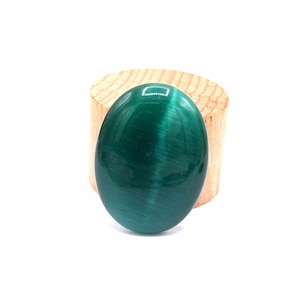 Grand cabochon ovale oeil de chat en verre couleur vert 40mm,  à l'unité