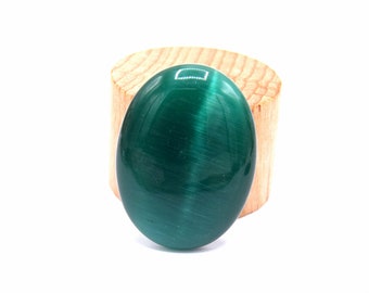 Large oval cat's eye cabochon in green colored glass 40mm, individually