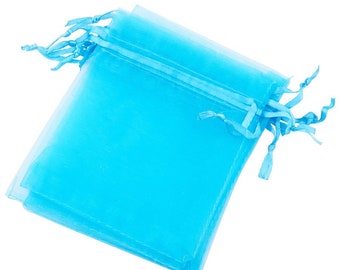 x10 Sachets en organza bleu, pochette cadeau noël, sac à personnalisés, sac mariage, batême -  9X7cm/10x8cm/12/9cm/15x10cm