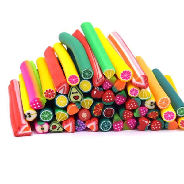 Assortiments de 20  mini canes en pâte polymère fruits