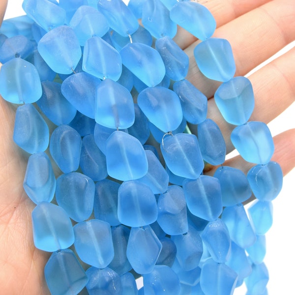 Perles de verre dépoli transparent, pépites bleues, lot de 10/20 unités