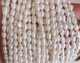 freshwater pearls rice grain Grade &quot;B&quot; white color 3~4x4~6 mm - PC22 - 20/50 units