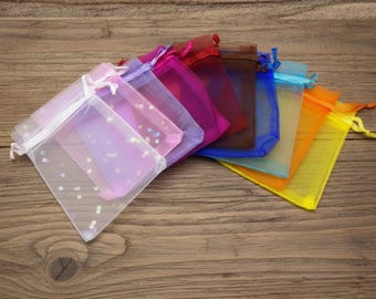 Mixed color organza bags, jewelry pouches, gift bags, personalized bags, wedding favor bags, 9x7cm, pack of 10/50 units