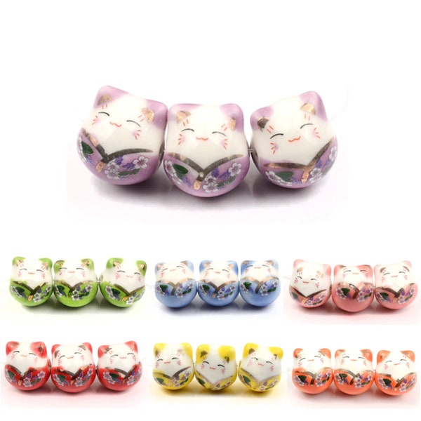 Perle chat chance en porcelaine 7 couleurs -  VENDU à l'unité ou par lot de 7 perles mixtes.