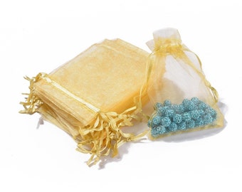 x10 Golden organza bags, Christmas gift pouch, personalized bag, wedding bag 12x9cm