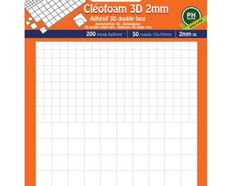 Cléofoam 3D Mousse en 2mm adhésifs Double Face, Colle, Transparent, Carré de 2 mm d'épaisseur