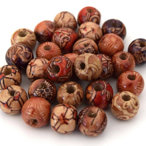 Wooden beads mixed mix round 13mm batch of 10/20/40/50 beads