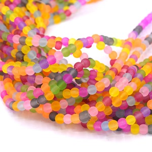 Frosted transparent glass beads, round, mixed color - Ø4mm/Ø6mm/8mm/