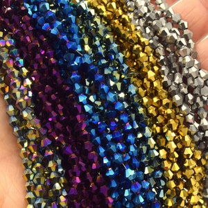 Set di 6 rosari o 2 fili di grani colorati con trottola in Vetro Sfaccettato AB arcobaleno/blu/viola/oro/verde/argento Ø4mm