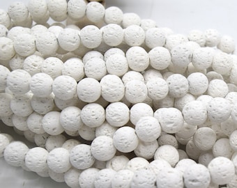 Unwaxed white lava beads Ø4mm/6mm/8mm round volcanic stone - Lot of 20 50 beads.