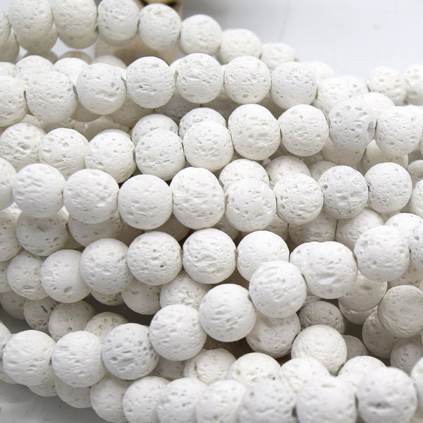 Unwaxed white lava beads Ø4mm/6mm/8mm round volcanic stone - Lot of 20 50 beads.