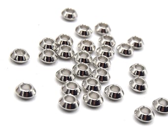 Perles rondelles bicône grand trou Argent - metal beads - Lot de 20/50 perles