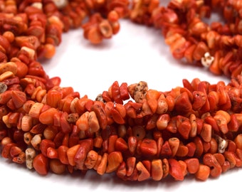 100 Coral Bamboo Orange Chip Beads