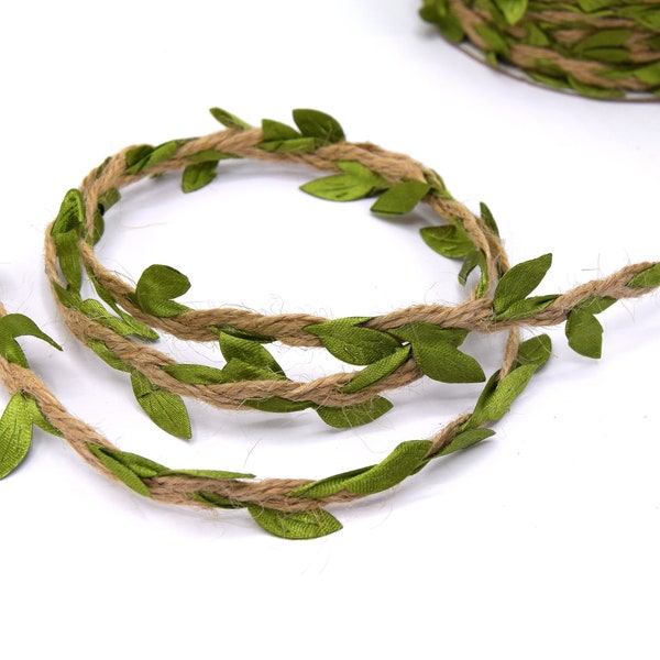 x2 mètres de cordon de chanvre avec feuilles vertes en tissu pour artisanat bricolage et emballage