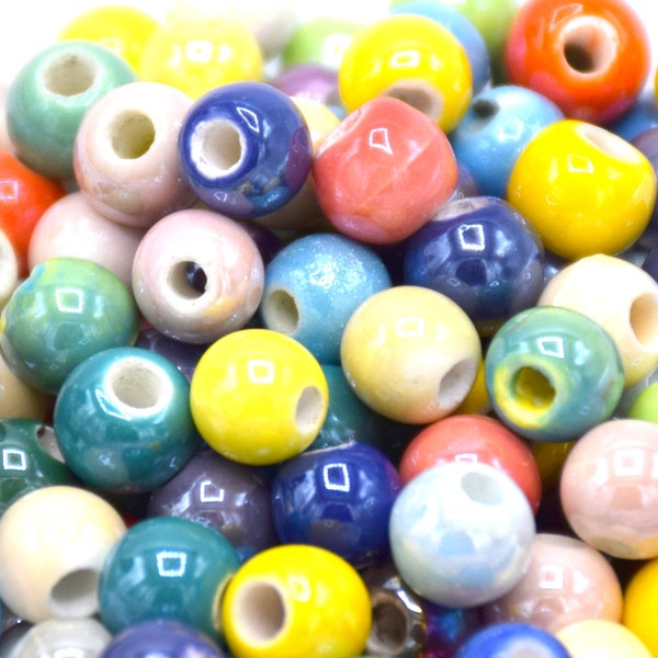 Perles en porcelaine émaillées rondes multicolore ~6mm- Lot de 20 unités