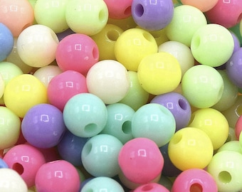 Perles rondes colorées fluo acrylique mixte 6mm x100-x200-x400 unités -  Round colored fluo acrylic mixed beads 6mm - x100-x200-x400 units