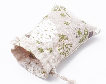 x2 Pochettes en polycoton motif fleur vieille dentelle - 14x10 cm -beige - vert