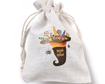 5 Sachets coton Halloween , chat noir , chapeau de sorcière, bijoux de sac, pochette cadeau, pochette de bijoux, sac cadeau 11x9.5cm