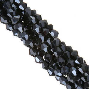 1 string of 100 black 4mm glass faceted beads - PF83