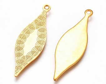 4 Pendentifs feuille dorée en acier inoxydable 304 fabrication de bijoux